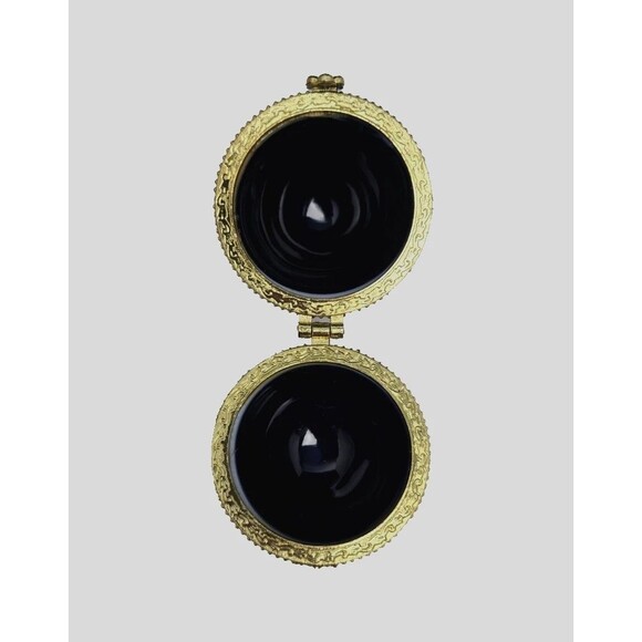 Cobalt Blue Egg Trinket Box Footed Porcelain Hinged Lid Floral Design Vintage 3" - Picture 12 of 15